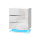 Artiss Bedside Table LED 3 Drawers - MORI White