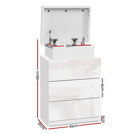 Artiss 2X Bedside Table LED 3 Drawers - COLEY White
