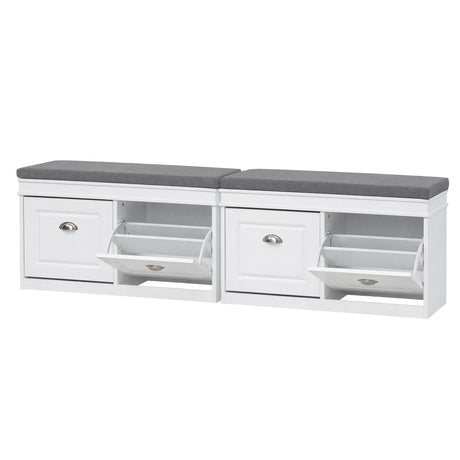 Artiss 2x Shoe Bench Set Flip Drawer White