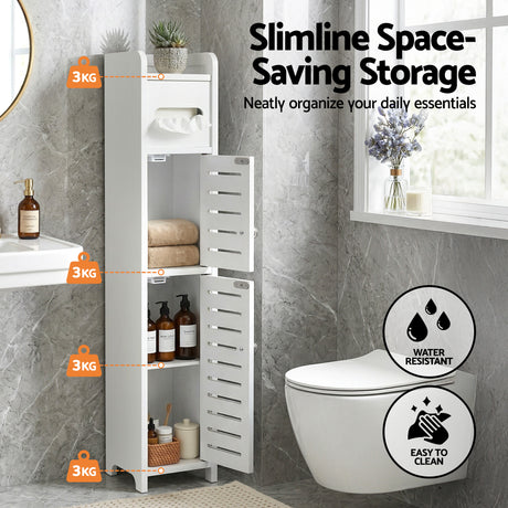 Artiss Bathroom Storage Cabinet 3-Tier Slim Toilet Paper Holder Organizer White