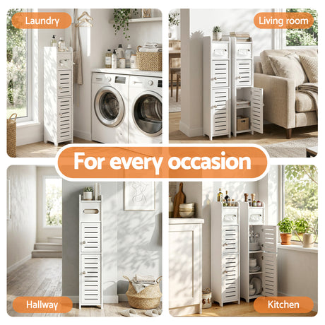 Artiss Bathroom Storage Cabinet 3-Tier Slim Toilet Paper Holder Organizer White