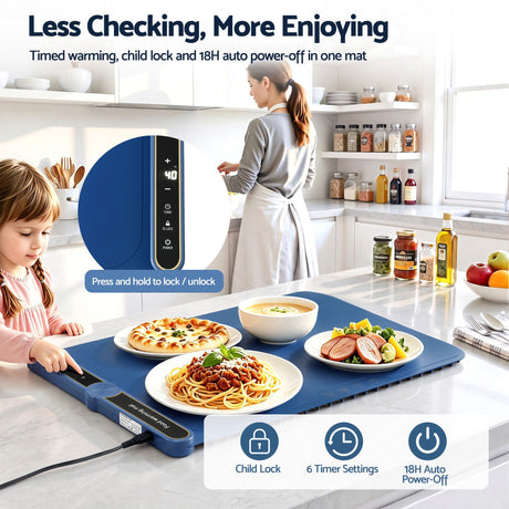 Devanti Food Warming Mat 60 x 38cm Electric Food Warmer With Timer