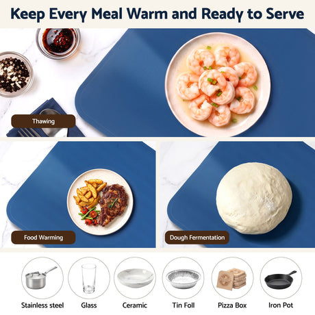 Devanti Food Warming Mat 60 x 38cm Electric Food Warmer With Timer