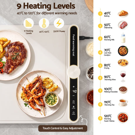 Devanti Food Warming Mat 60 x 38cm Electric Food Warmer With Timer White