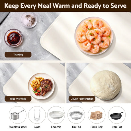 Devanti Food Warming Mat 60 x 38cm Electric Food Warmer With Timer White