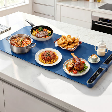 Devanti Food Warming Mat 80cm Electric Food Warmer Roll Up Buffet Tray Blue