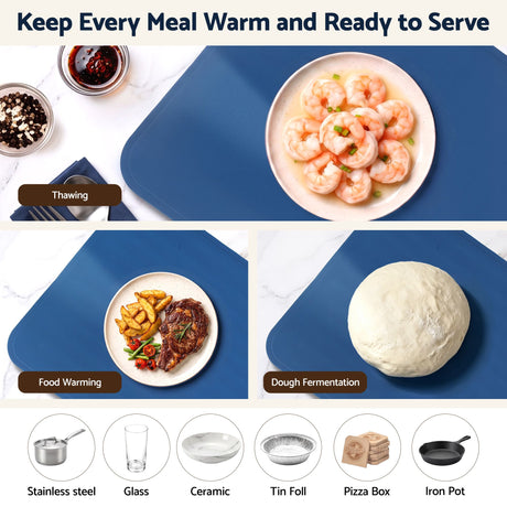 Devanti Food Warming Mat 80cm Electric Food Warmer Roll Up Buffet Tray Blue
