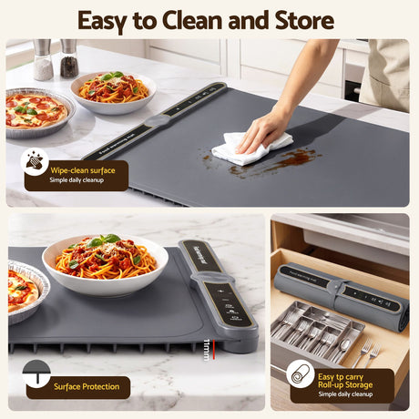 Devanti Food Warming Mat 80cm Electric Food Warmer Roll Up Buffet Tray Grey