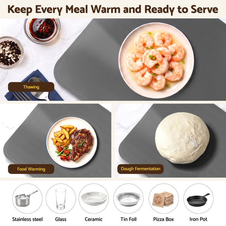 Devanti Food Warming Mat 80cm Electric Food Warmer Roll Up Buffet Tray Grey