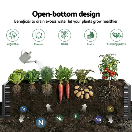 Green Fingers 2-in-1 Raised Garden Bed Kit 45cm Professional Depth Ergonomic 240cm Large Metal Planter Box | Easier Access Veggie Patch | Rust-Proof Galvanised Steel with Safe Rounded Corners & Gloves
