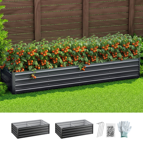 Green Fingers 2-in-1 Raised Garden Bed Kit 45cm Professional Depth Ergonomic 240cm Large Metal Planter Box | Easier Access Veggie Patch | Rust-Proof Galvanised Steel with Safe Rounded Corners & Gloves