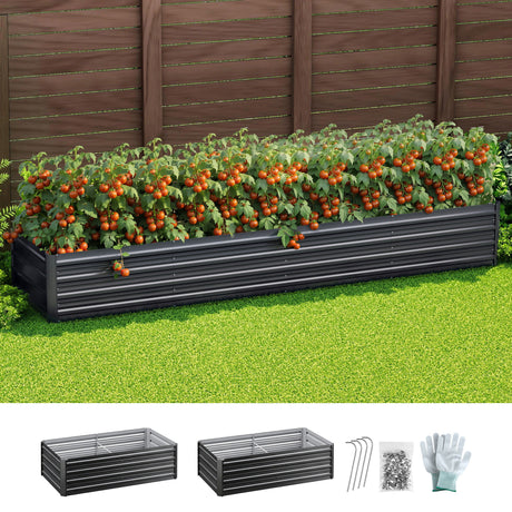 Green Fingers 2-in-1 Raised Garden Bed Kit Ergonomic 45cm Professional Depth 320cm Large Metal Planter Box | Easier Access Veggie Patch | Rust-Proof Galvanised Steel with Safe Rounded Corners & Gloves