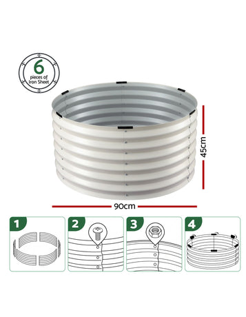 Green Fingers Round Metal Raised Garden Bed 90x45cm Planter Box White