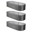 Green Fingers 3 Pcs Raised Garden Bed Kit Oval Galvanized Steel Planter Boxes 160x80x42cm, Heavy Duty Metal Elevated Garden Bed for Vegetables Flowers Herbs, with Safety Edging, Gloves & Pegs Included