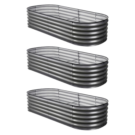Green Fingers 3 Pcs Raised Garden Bed Kit Oval Galvanized Steel Planter Boxes 160x80x42cm, Heavy Duty Metal Elevated Garden Bed for Vegetables Flowers Herbs, with Safety Edging, Gloves & Pegs Included