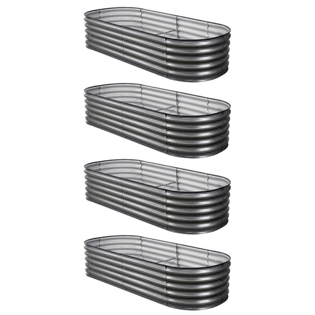 Green Fingers 4 Pcs Raised Garden Bed Kit Oval Galvanized Steel Planter Boxes 160x80x42cm, Heavy Duty Metal Elevated Garden Bed for Vegetables Flowers Herbs, with Safety Edging, Gloves & Pegs Included