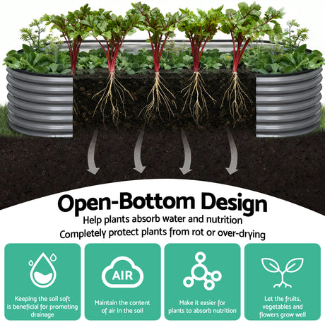 Green Fingers 3 Pcs Raised Garden Bed Kit Oval Galvanized Steel Planter Boxes 320x80x42cm, Heavy Duty Metal Elevated Garden Bed for Vegetables Flowers Herbs, with Safety Edging, Gloves & Pegs Included