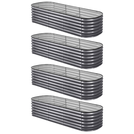 Green Fingers 4 Pcs Raised Garden Bed Kit Oval Galvanized Steel Planter Boxes 240x80x56cm, Heavy Duty Metal Elevated Garden Bed for Vegetables Flowers Herbs, with Safety Edging, Gloves & Pegs Included