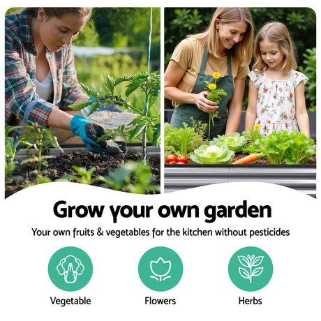 Green Fingers 4 Pcs Raised Garden Bed Kit Oval Galvanized Steel Planter Boxes 240x80x56cm, Heavy Duty Metal Elevated Garden Bed for Vegetables Flowers Herbs, with Safety Edging, Gloves & Pegs Included