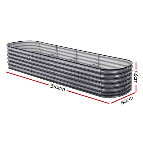 Green Fingers 3 Pcs Raised Garden Bed Kit Oval Galvanized Steel Planter Boxes 320x80x56cm, Heavy Duty Metal Elevated Garden Bed for Vegetables Flowers Herbs, with Safety Edging, Gloves & Pegs Included