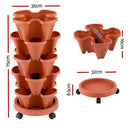 Green Fingers Raised Garden Bed 5 Tier Vertical Garden Brick Red Strawberry Stackable Planters Herbs Petunias