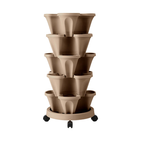 Green Fingers Garden Bed 5 Tier Vertical Garden Grey Strawberry Stackable Planters Herb Petunias Tan