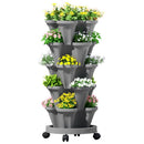 Green Fingers Raised Garden Bed 5 Tier Vertical Garden Grey Strawberry Stackable Planters Herbs Petunias
