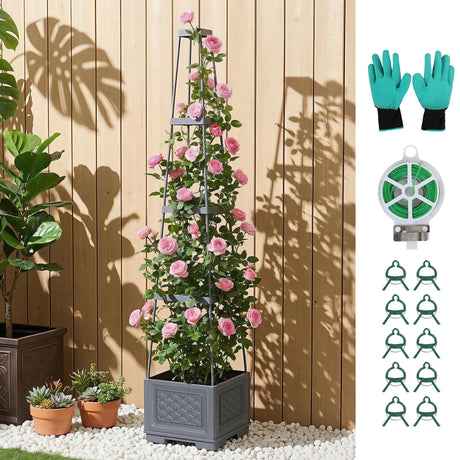 Green Fingers Self Watering Planter with Trellis Adjustable Height Modular Tomato Box 4 Layer 140cm