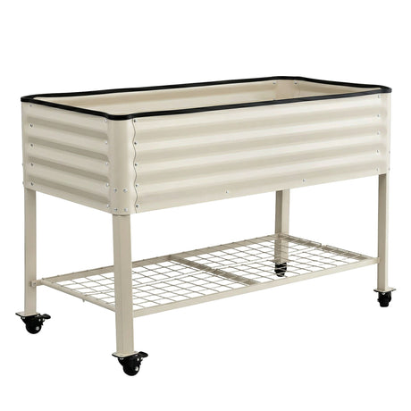 Green Fingers Mobile Raised Garden Bed With Wheels Storage Shelf 81cm Height for Vegetables Herb White