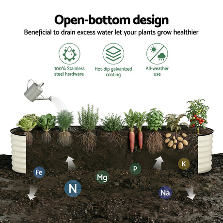 Green Fingers Oval Raised Garden Bed Galvanised Planter Box Rust Resistant 240x60x45cm White
