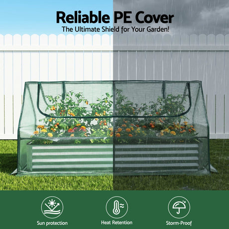 Green Fingers Raised Garden Bed with Greenhouse 3 in 1 Galvanised Planter Box Kit
