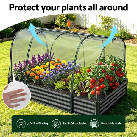 Green Fingers Raised Garden Bed with Mesh Netting Galvanised Planter Box Bird Proof 180x90x120cm