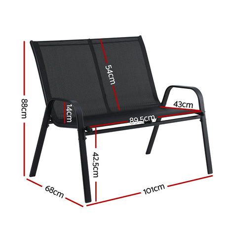 Gardeon Garden Bench Seat Steel Outdoor Patio Park Lounge Backyard Chair Black