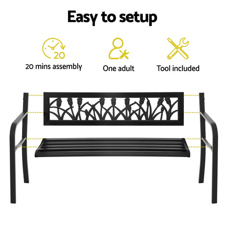 Gardeon Outdoor Garden Bench Seat Outdoor Furniture Steel 2 Seater Park Black