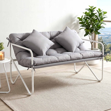 Gardeon Garden Bench 2 Seater Outdoor Bench Metal with Cushion 118cm Grey