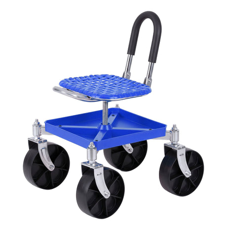 Gardeon Garden Cart Seat Rolling Stool 360 Swivel Height Adjustable Heavy Duty Blue