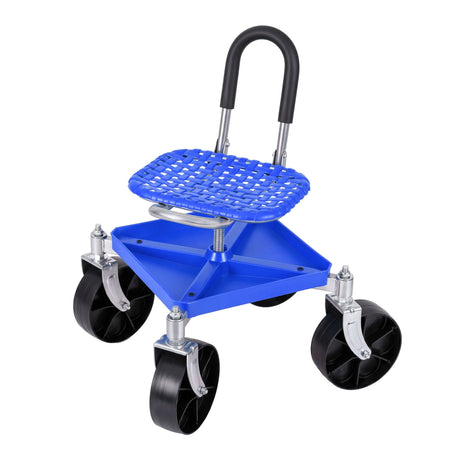 Gardeon Garden Cart Seat Rolling Stool 360 Swivel Height Adjustable Heavy Duty Blue