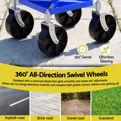 Gardeon Garden Cart Seat Rolling Stool 360 Swivel Height Adjustable Heavy Duty Blue