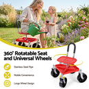 Gardeon Garden Cart Seat Rolling Stool 360 Swivel Height Adjustable Heavy Duty Red