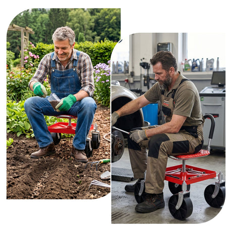 Gardeon Garden Cart Seat Rolling Stool 360 Swivel Height Adjustable Heavy Duty Red