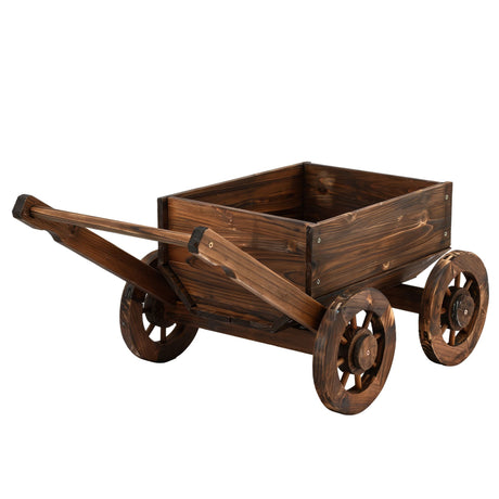 Gardeon Wooden Planter Cart Garden Decor Plant Stand Flower Fir Wood Wagon Wheels L