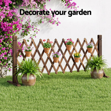 Gardeon Garden Fences Expandable Wooden Trellis Fence Plant Frame 160cm Brown