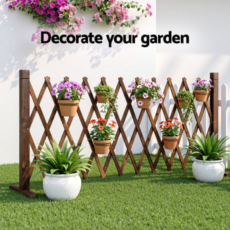 Gardeon Garden Fences Expandable Wooden Trellis Fence Plant Frame 200cm Brown