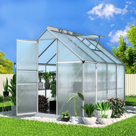 Green Fingers Greenhouse 2.42x1.9x1.95M Aluminium Polycarbonate Green House Garden Shed