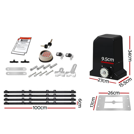 LockMaster Automatic Sliding Gate Opener Kit Keypad 4M 1000KG