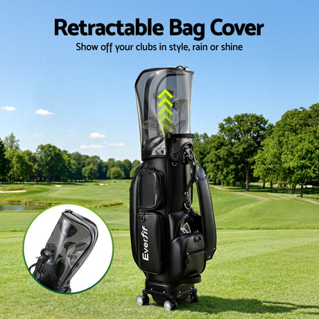 Everfit Golf Cart Bag Rolling Buggy Club Organiser Synthetic Leather Black