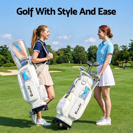 Everfit Golf Cart Bag Rolling Buggy Club Organiser Synthetic Leather White