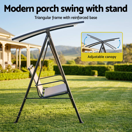 Gardeon Outdoor Swing Chair with Adjustable Canopy 142cmx172cm Stand Grey