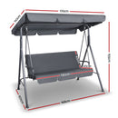 Gardeon Outdoor Swing Chair Garden Chair Bench Furniture Canopy 3 Seater Grey