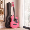 Alpha 38 Inch Acoustic Guitar Folk Cutaway Steel String Pink With Carry Bag
